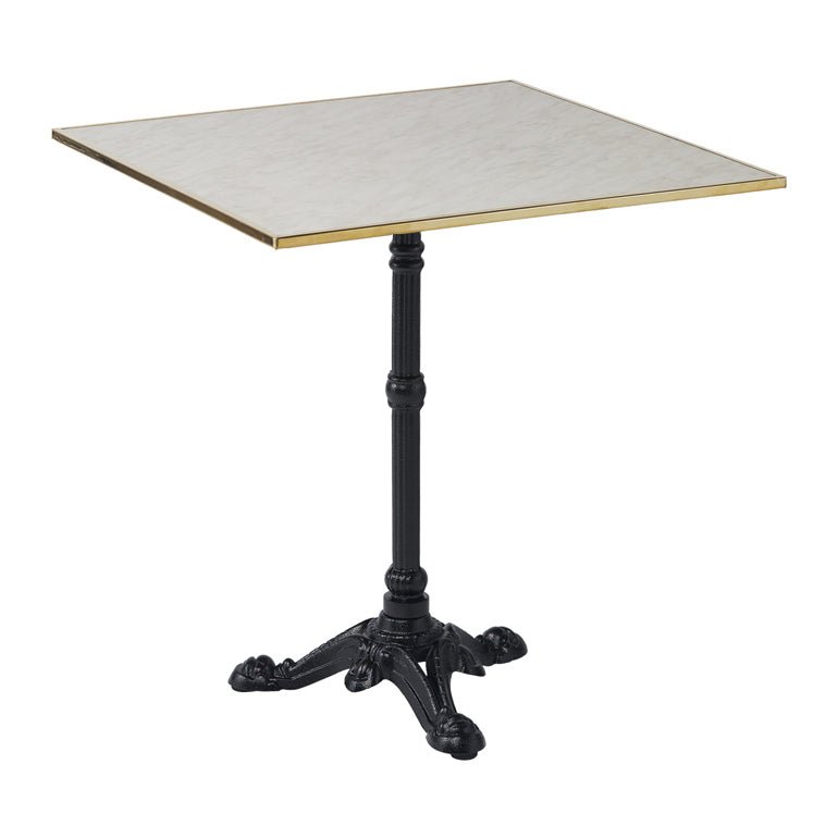 3 - Prong Cast Iron Bistro Table + Faux Marble Laminate Table Top - Sika Design - Outdoor Furniture - Ø60 cm with Brass Strapping - HORNE