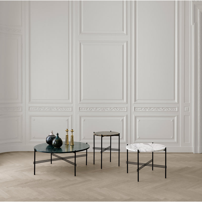 TS Coffee Table Round Ø 31.5 - Gubi - Tables + Desks - Brass - White Carrara Marble - HORNE