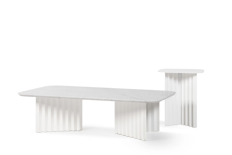 RS Barcelona Plec Rectangular Marble and Steel Top Coffee Table - white
