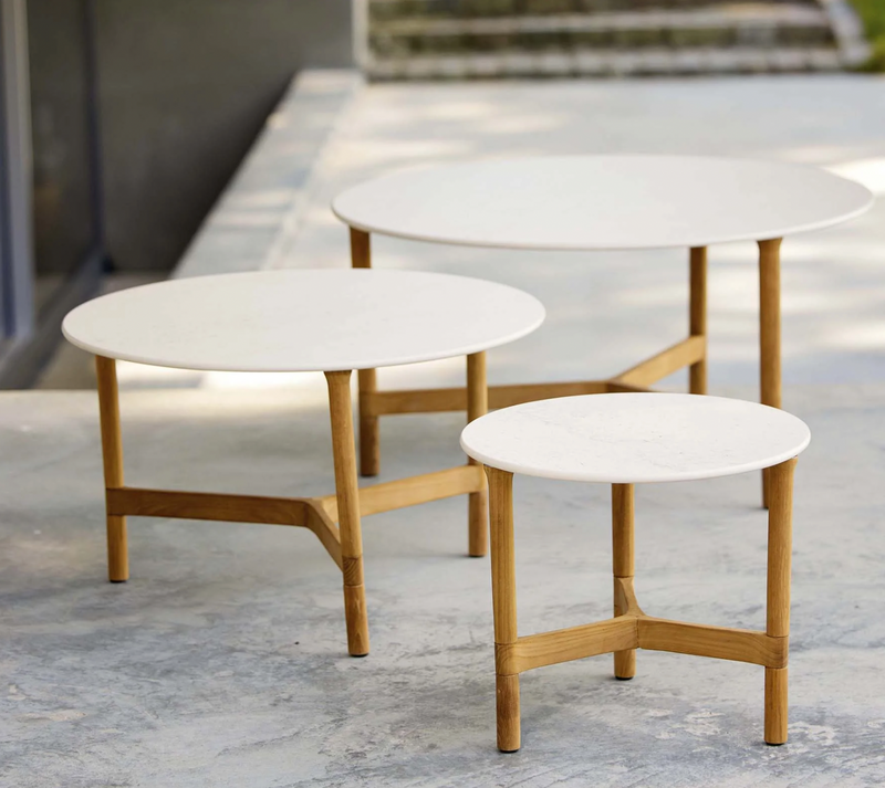 Twist Round Coffee Table - Cane Line - Tables + Desks - Small - Light Grey - Fossil Black Ceramic - HORNE