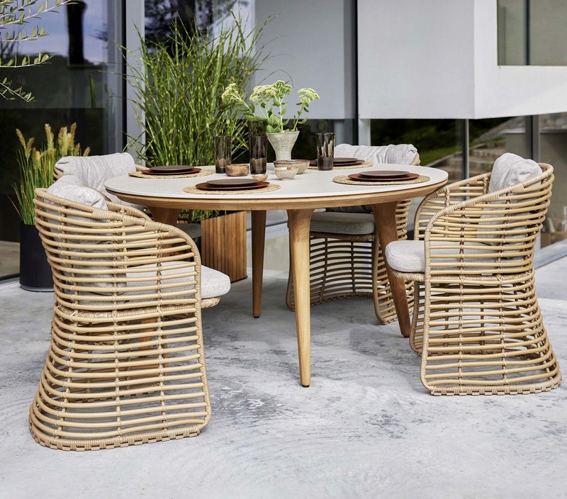Aspect Teak Dining Table - Round - Cane Line - Outdoor Furniture - Fossil Grey Ceramic - HORNE