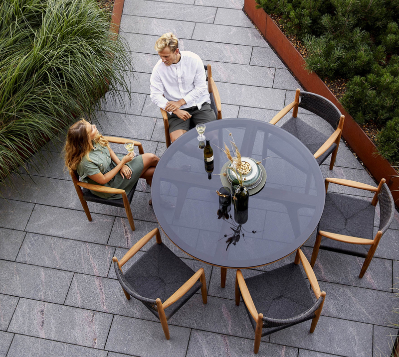 Aspect Teak Dining Table - Round - Cane Line - Outdoor Furniture - Fossil Grey Ceramic - HORNE