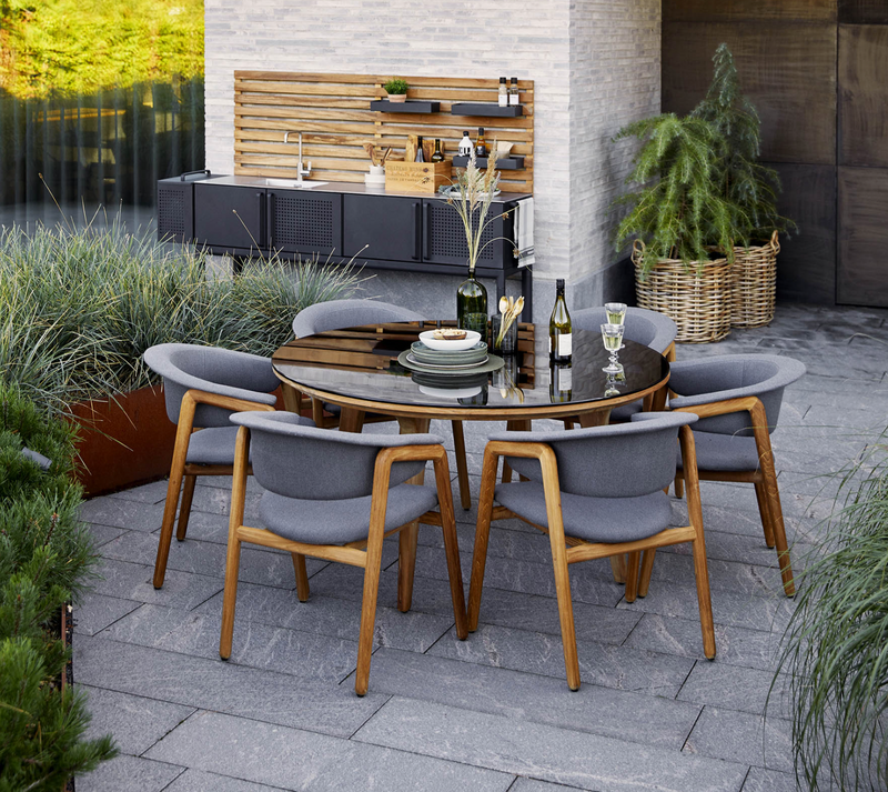 Aspect Teak Dining Table - Round - Cane Line - Outdoor Furniture - Fossil Grey Ceramic - HORNE