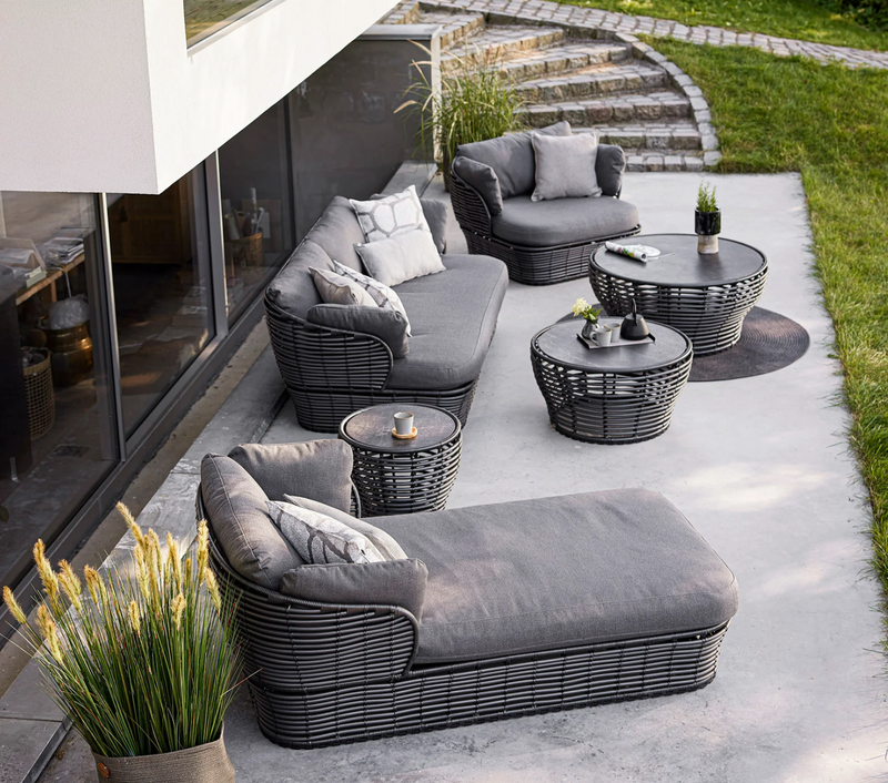 Basket Lounge Chair - Cane Line - Outdoor Furniture - Graphite Frame w/ Grey Cushion - HORNE