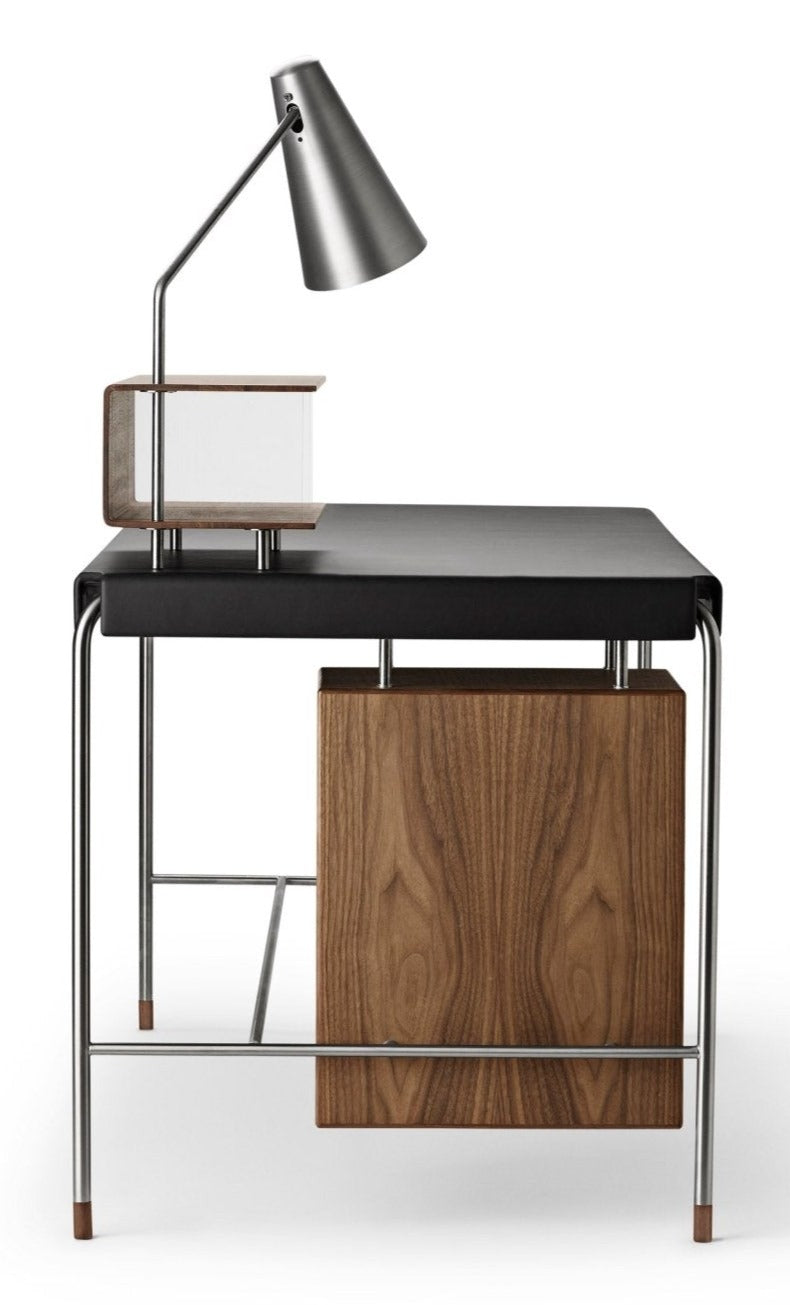 Modern, leather desk with drawers and a steel frame by Carl Hansen & Son