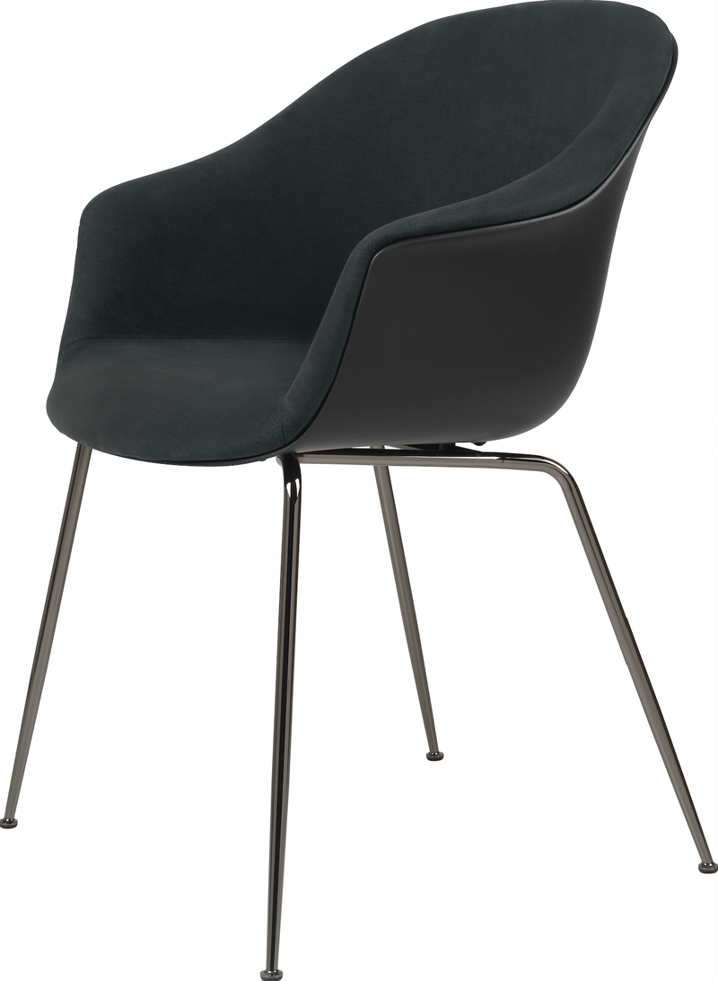 Bat Dining Armchair, Front Upholstered - Chrome Base - Gubi - Chairs - Black - Black Chrome - Canvas 2 - 0674 - HORNE