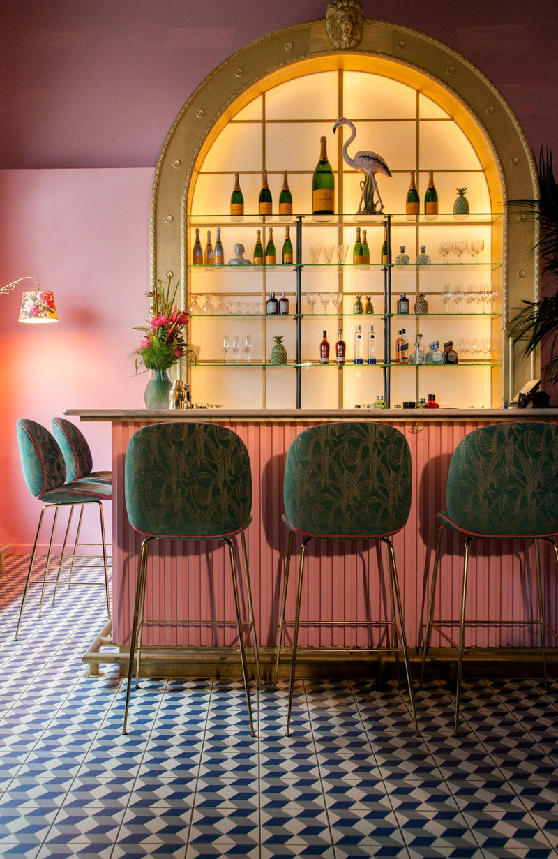 Beetle Bar Chair Un - Upholstered - Gubi - Stools + Benches + Ottomans - Black Chrome - Black - HORNE