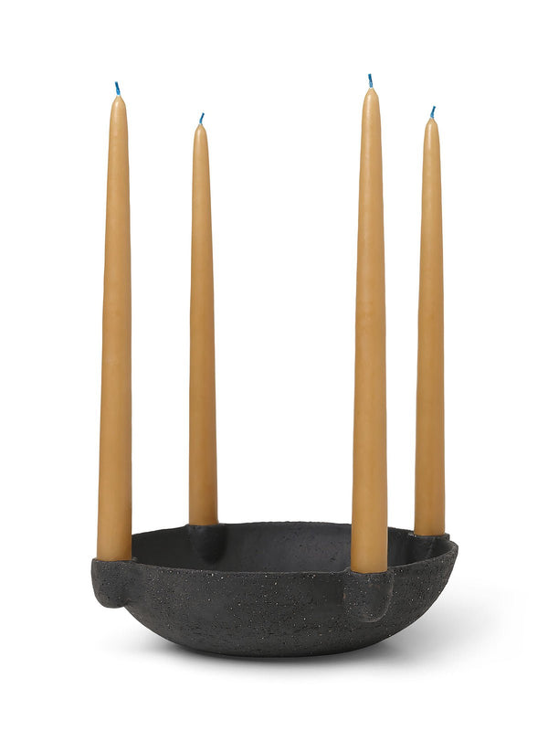 Bowl Candle Holder - Ceramic - Ferm Living - Candle Holders - Dark Grey - HORNE