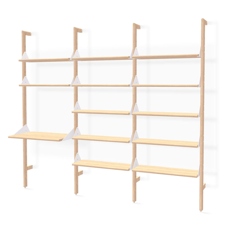 Branch - 3 Shelving Unit with Desk - Gus* Modern - Shelving - Blonde Frame/White Brackets - HORNE