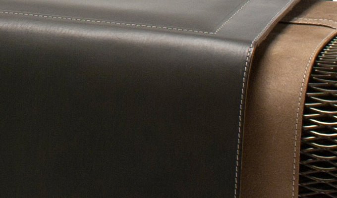 Caballito Blanco Long - Leather & Fabric - Oscar Maschera - Stools + Benches + Ottomans - Black - Light Gray - Iron - HORNE