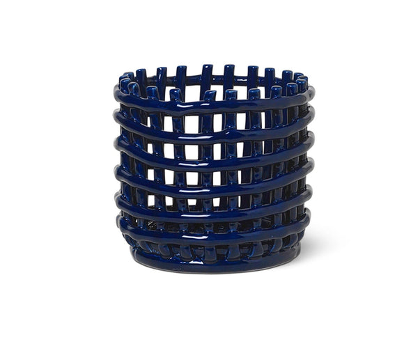 Ceramic Basket - Ferm Living - Storage + Organization - Small - Blue - HORNE