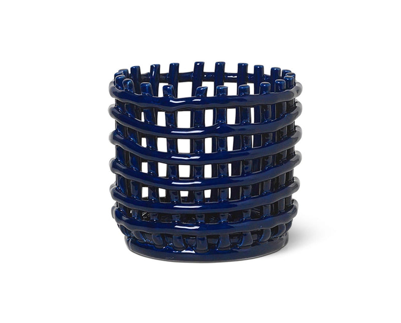 Ceramic Basket - Ferm Living - Storage + Organization - Small - Blue - HORNE