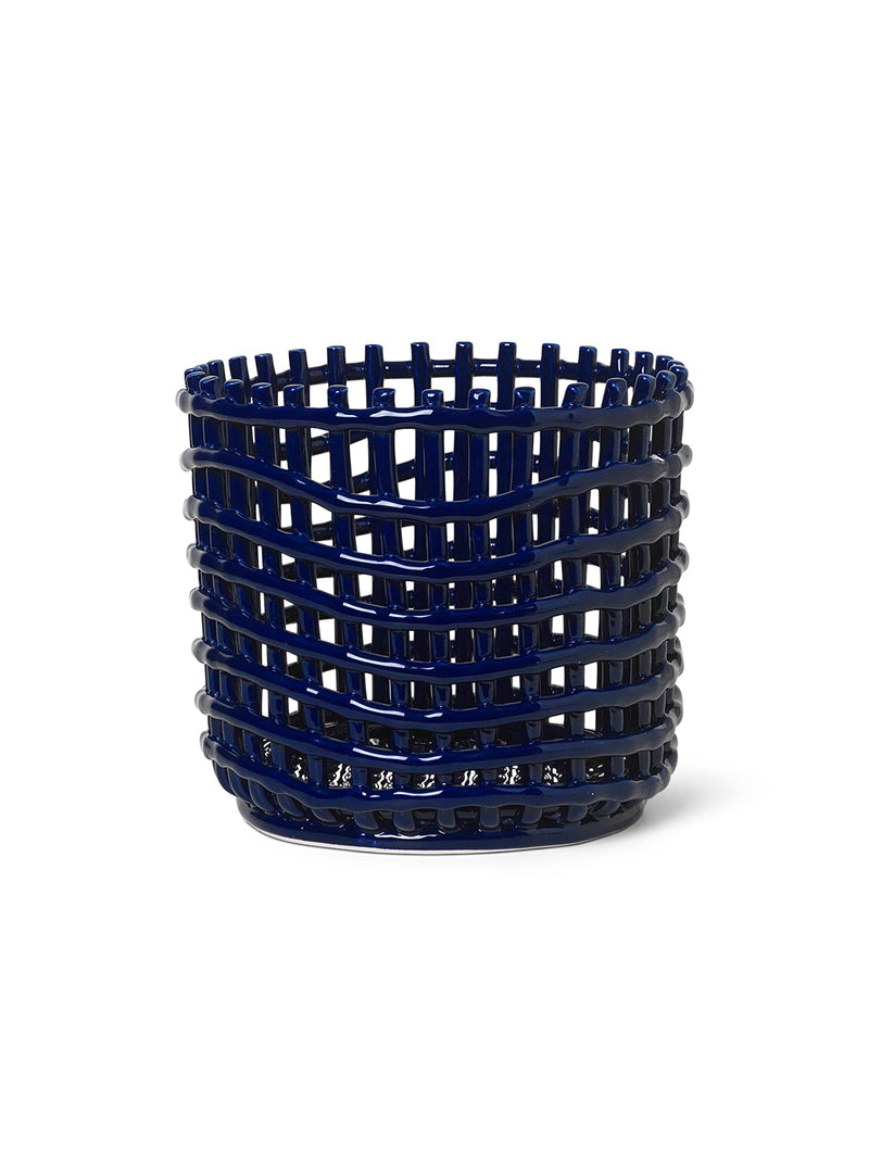 Ceramic Basket - Ferm Living - Storage + Organization - Small - Blue - HORNE