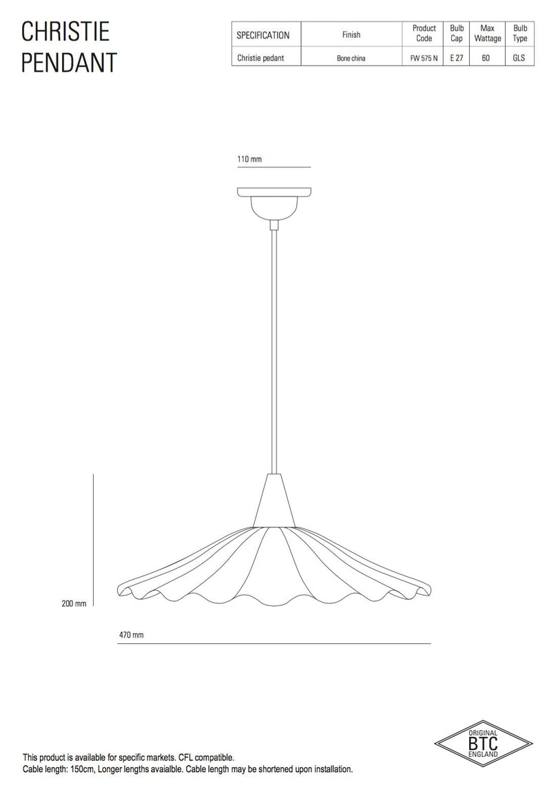 Christie Bone China Pendant Light with Shade