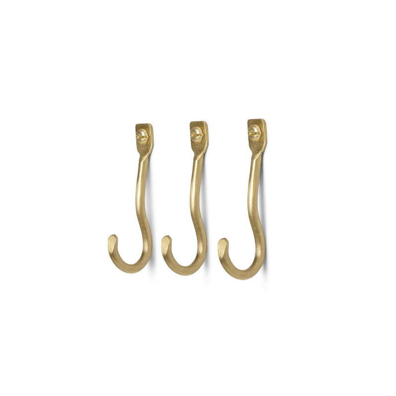 Curvature Hooks - Set of 3 - Ferm Living - Hangers & Hooks - Brass - HORNE