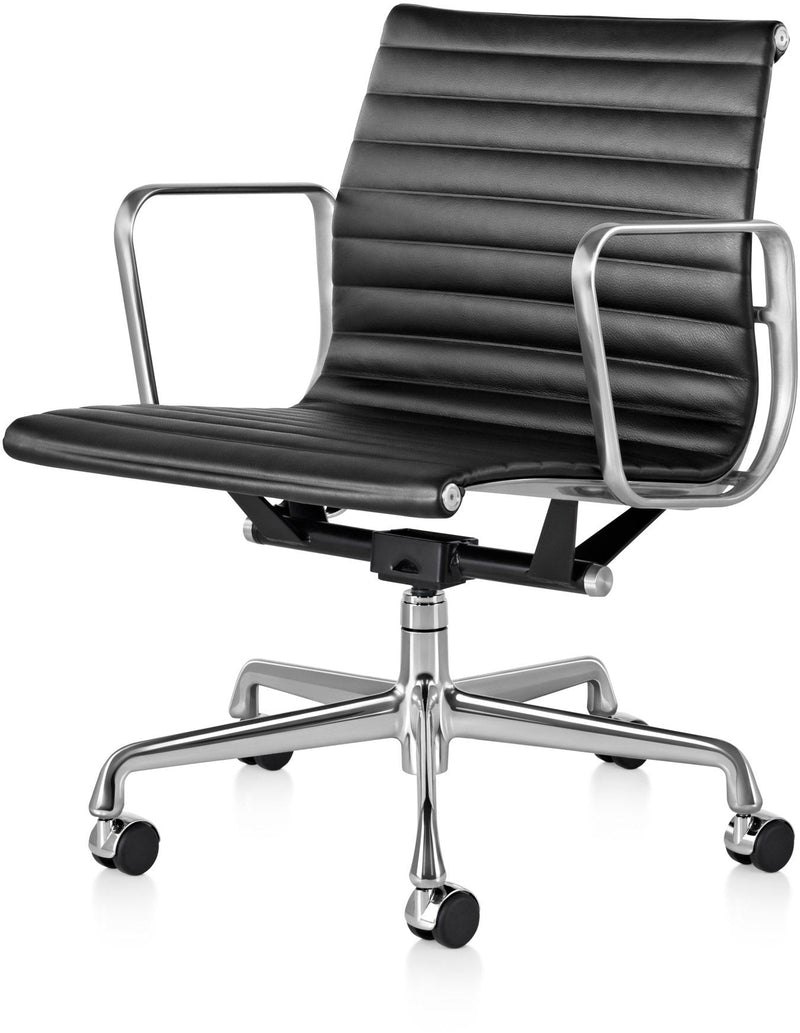 Eames® Aluminum Group Management Chair - Herman Miller® - Chairs - Glides with Manual Seat - Height Adjustment - Polished Aluminum - Prone Obsidian - HORNE