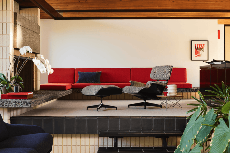 Eames® Lounge Chair and Ottoman - Alexander Girard Check - Herman Miller® - Chairs - Classic - White Oak - Black/White Checker - HORNE