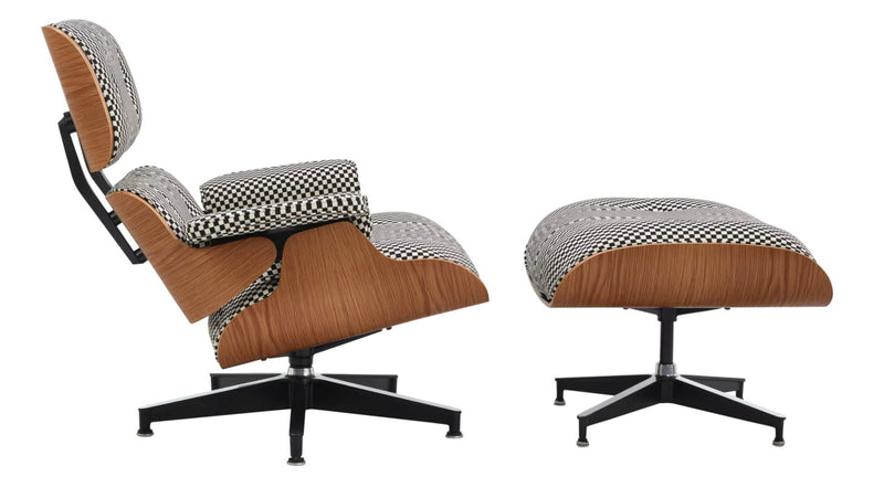 Eames® Lounge Chair and Ottoman - Alexander Girard Check - Herman Miller® - Chairs - Classic - White Oak - Black/White Checker - HORNE