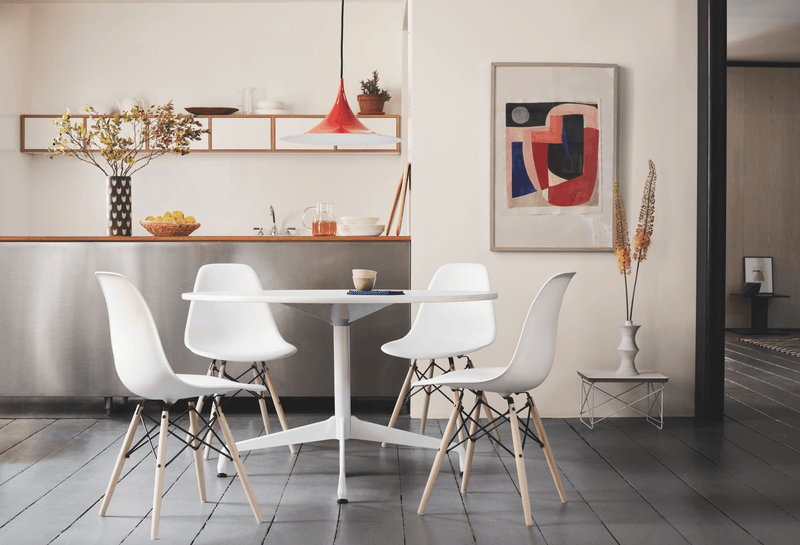 Eames® Molded Fiberglass Side Chair – 4 - Leg Base - Herman Miller® - Chairs - White - Parchment - Standard Glide - HORNE