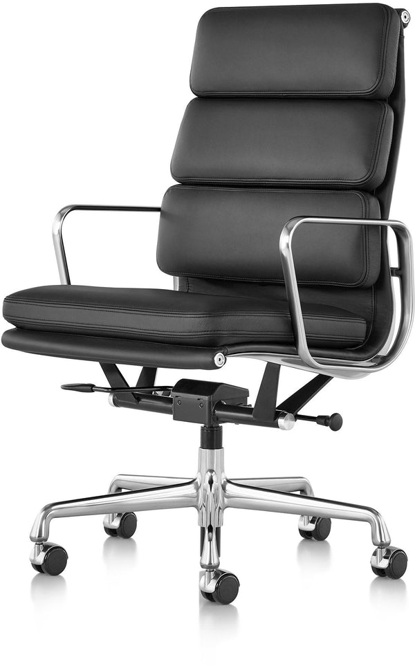 Eames® Soft Pad Executive Chair - Herman Miller® - Chairs - Casters with Manual Seat - Height Adjustment - Polished Aluminum - Prone Obsidian - HORNE