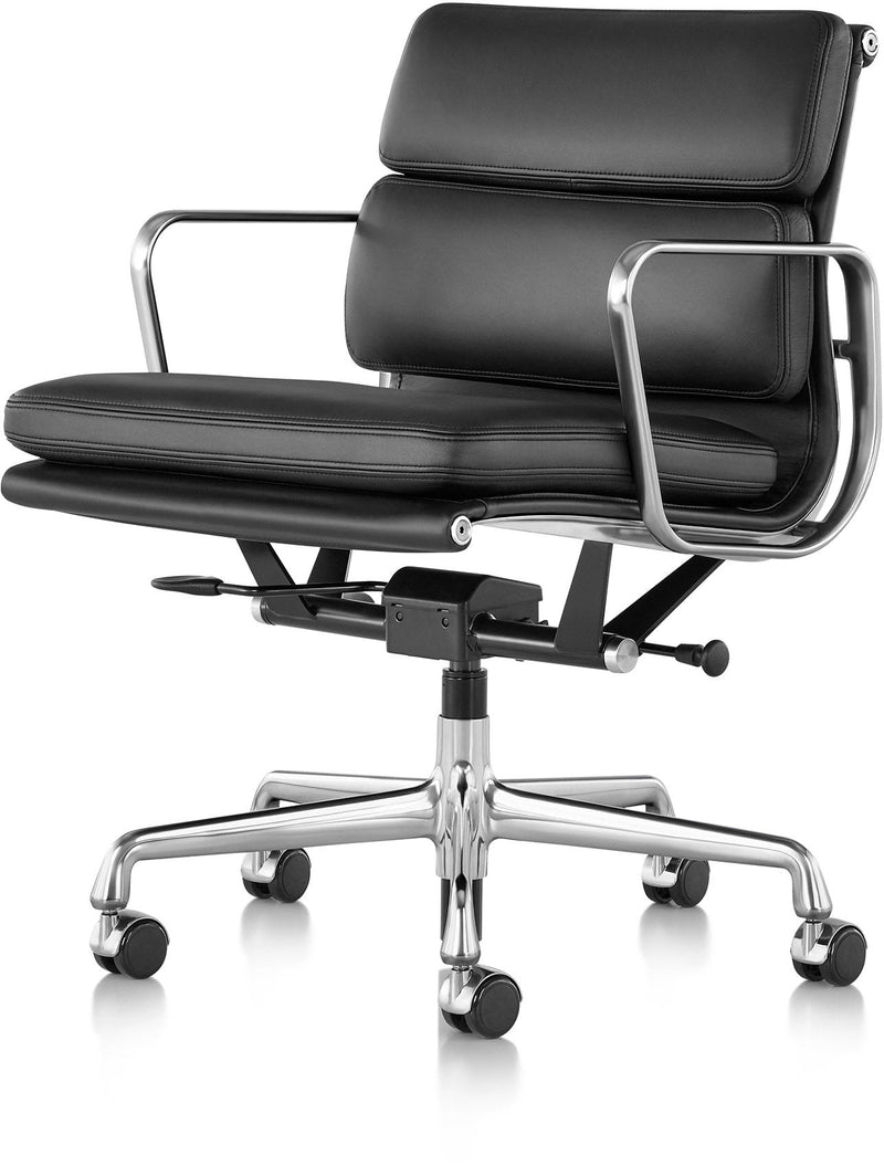 Eames® Soft Pad Management Chair - Herman Miller® - Chairs - Glides with Manual Seat - Height Adjustment - Polished Aluminum - Prone Obsidian - HORNE