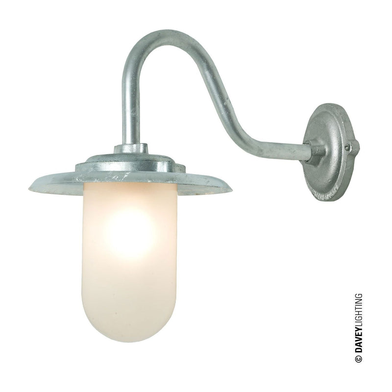 Exterior Swan Neck Wall Light - Davey Lighting - Outdoor Lights - Galvanized Steel, Clear Glass - HORNE
