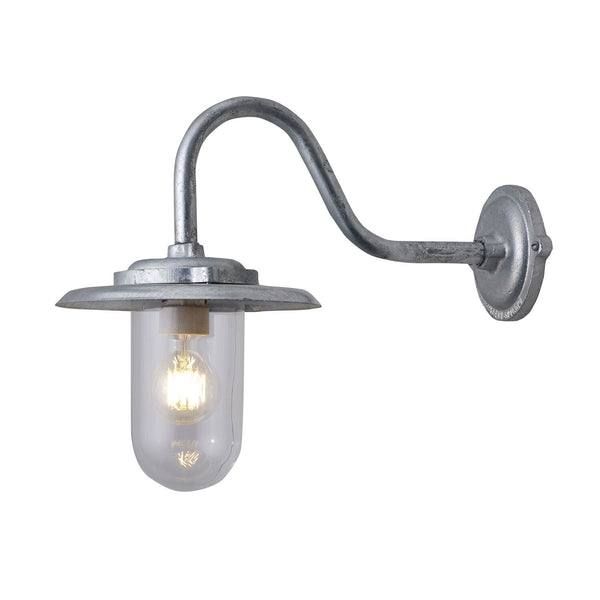 Exterior Swan Neck Wall Light - Davey Lighting - Outdoor Lights - Galvanized Steel, Clear Glass - HORNE