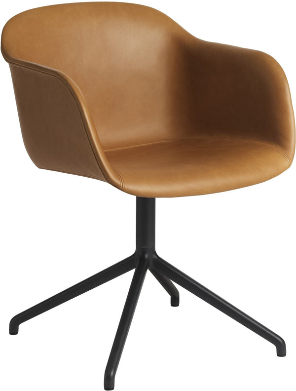 Fiber Armchair - Swivel Base - Muuto - Chairs - Refine Cognac Leather & Black Base - HORNE