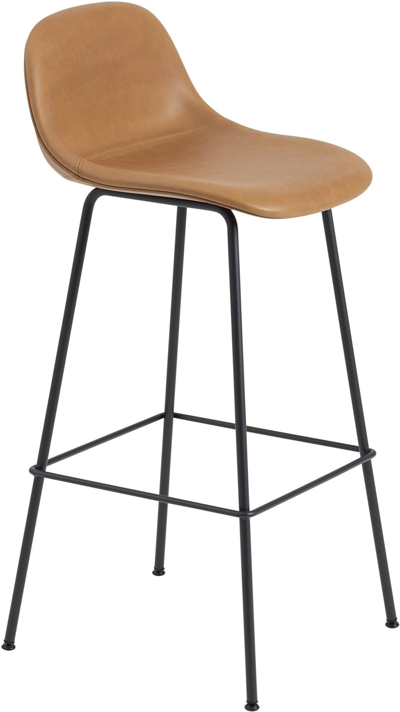 Fiber Counter Stool With Backrest - Tube Base - Muuto - Stools + Benches + Ottomans - Black Seat & Black Base - HORNE