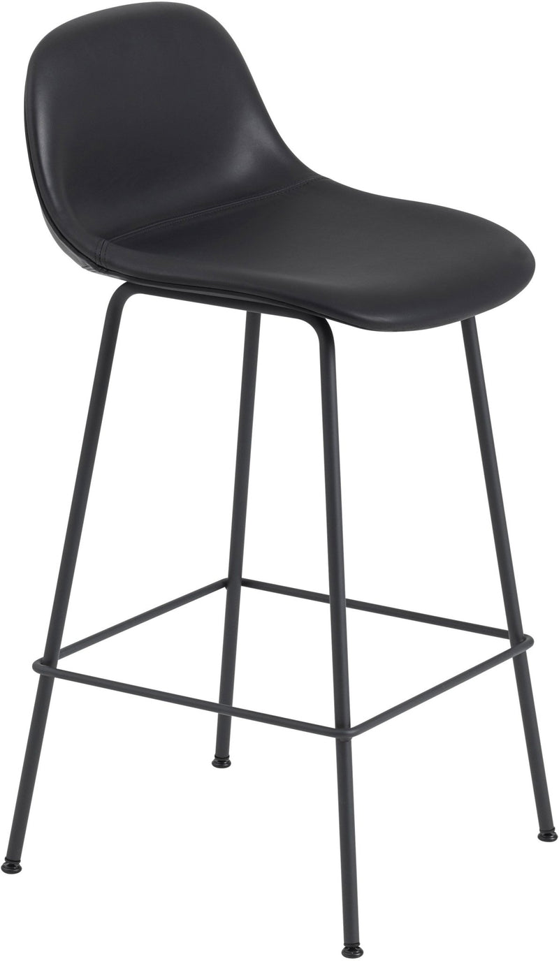 Fiber Counter Stool With Backrest - Tube Base - Muuto - Stools + Benches + Ottomans - Black Seat & Black Base - HORNE