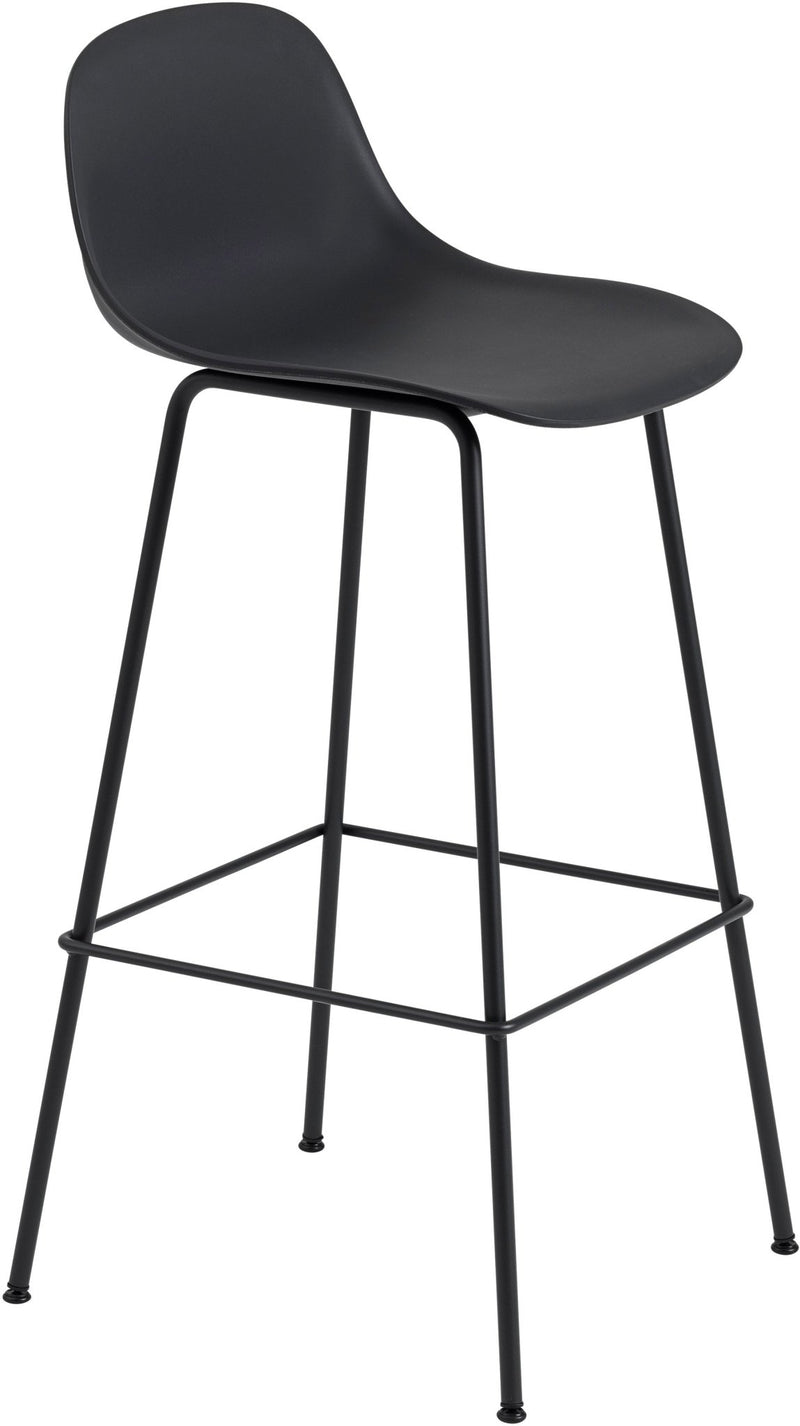 Fiber Counter Stool With Backrest - Tube Base - Muuto - Stools + Benches + Ottomans - Black Seat & Black Base - HORNE