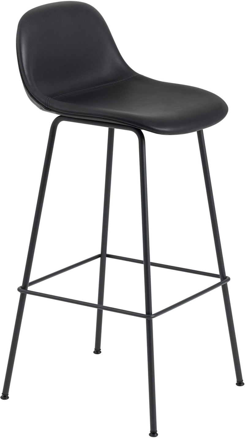 Fiber Counter Stool With Backrest - Tube Base - Muuto - Stools + Benches + Ottomans - Black Seat & Black Base - HORNE