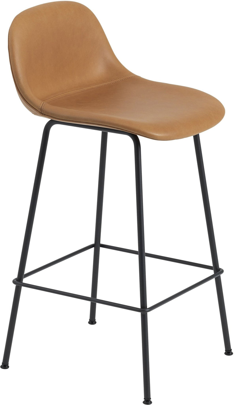 Fiber Counter Stool With Backrest - Tube Base - Muuto - Stools + Benches + Ottomans - Black Seat & Black Base - HORNE
