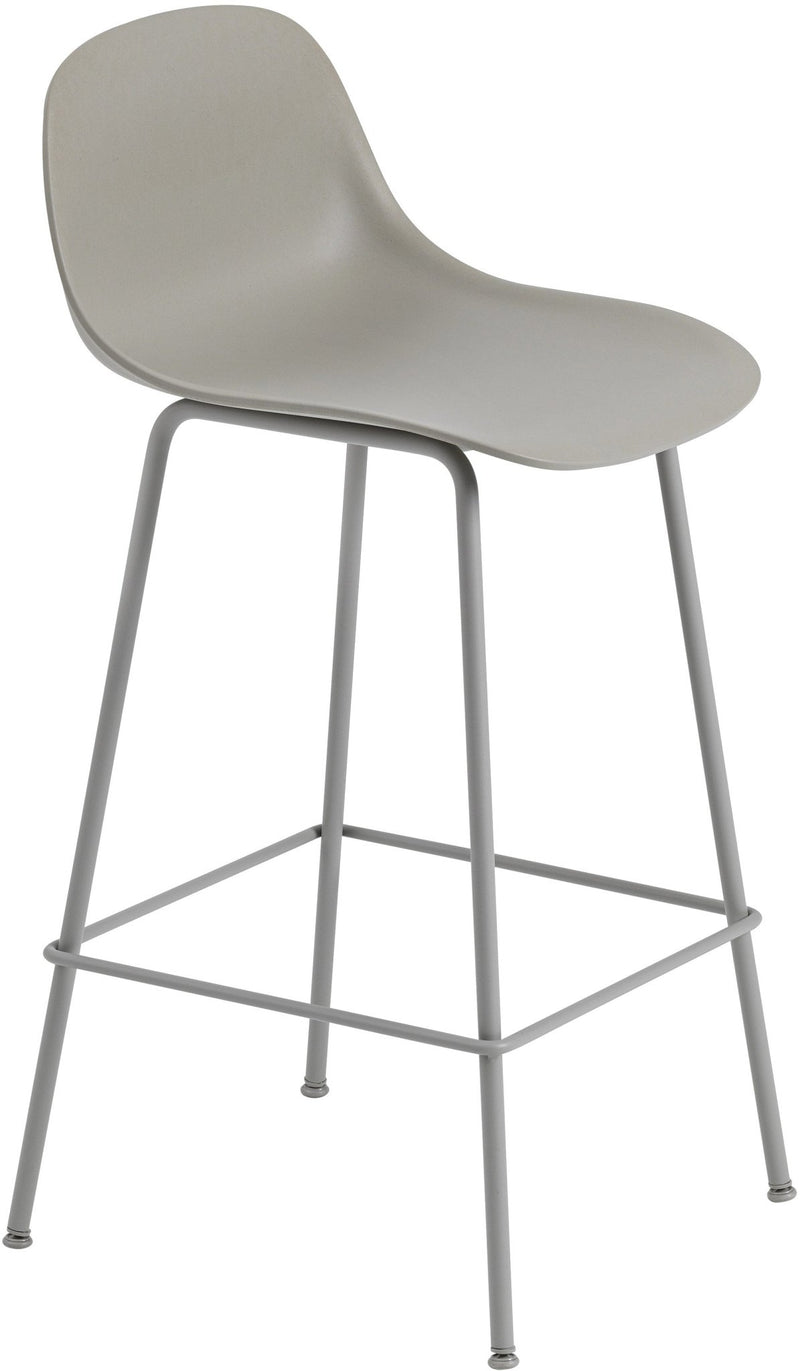 Fiber Counter Stool With Backrest - Tube Base - Muuto - Stools + Benches + Ottomans - Black Seat & Black Base - HORNE