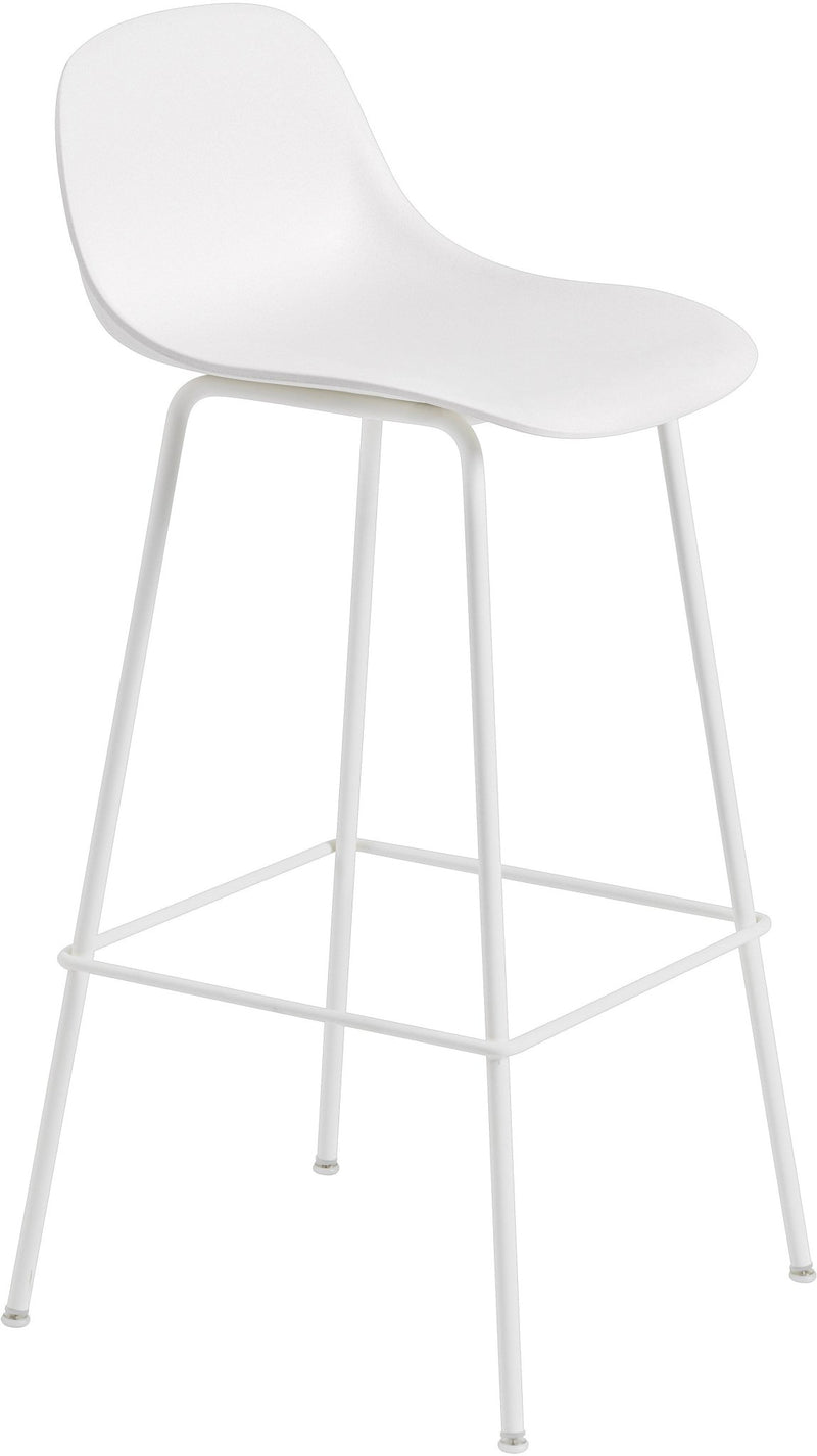 Fiber Counter Stool With Backrest - Tube Base - Muuto - Stools + Benches + Ottomans - Black Seat & Black Base - HORNE