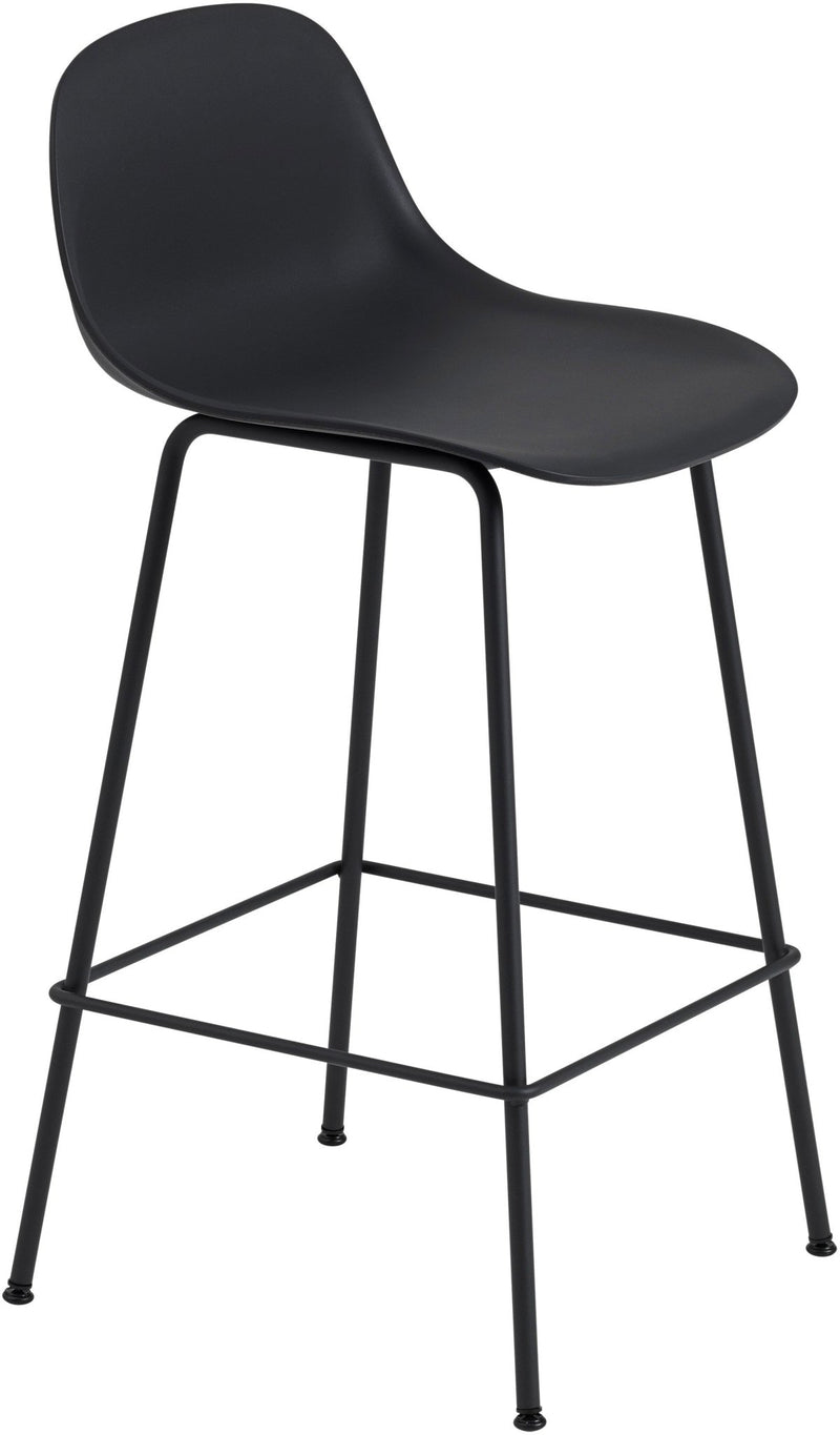 Fiber Counter Stool With Backrest - Tube Base - Muuto - Stools + Benches + Ottomans - Black Seat & Black Base - HORNE