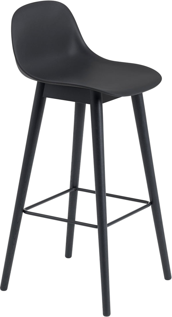 Fiber Counter Stool With Backrest - Wood Base - Muuto - Stools + Benches + Ottomans - Black Seat & Black Base - HORNE