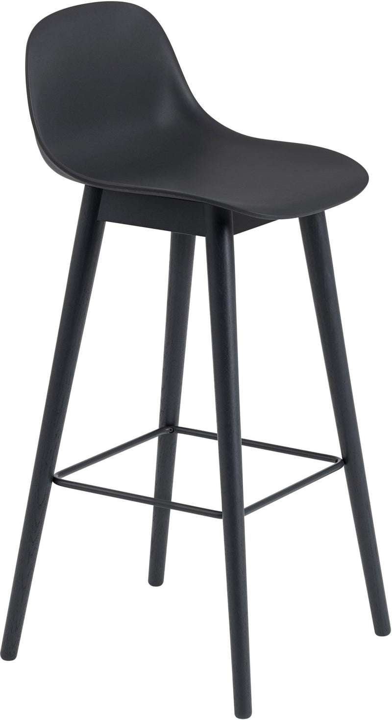 Fiber Counter Stool With Backrest - Wood Base - Muuto - Stools + Benches + Ottomans - Black Seat & Black Base - HORNE