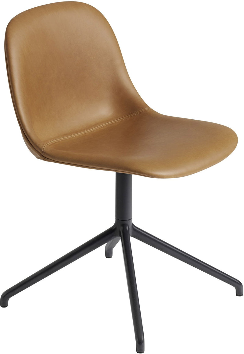 Fiber Side Chair - Swivel Base - Muuto - Chairs - Cognac Leather & Black Base - HORNE