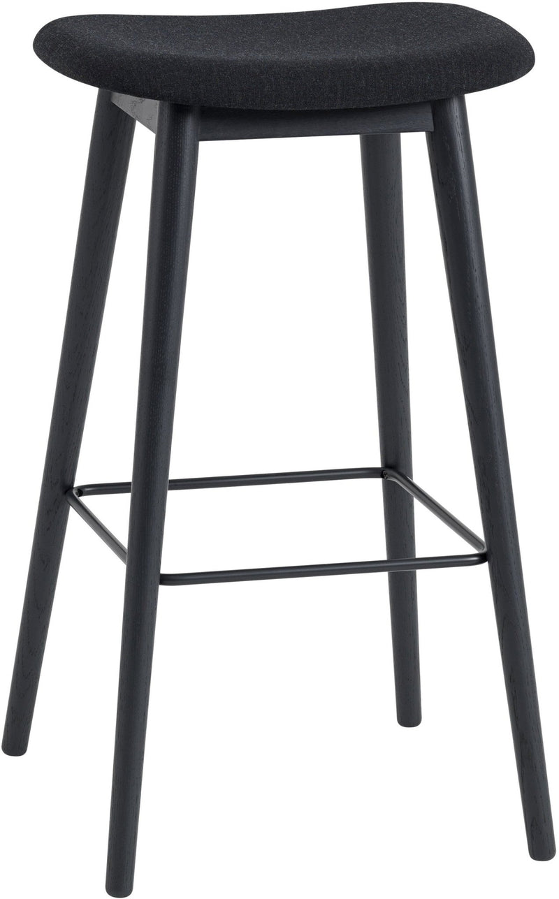 Fiber Stool Without Back - Wood Base - Muuto - Stools + Benches + Ottomans - Black Seat & Black Base - Counter Height - HORNE