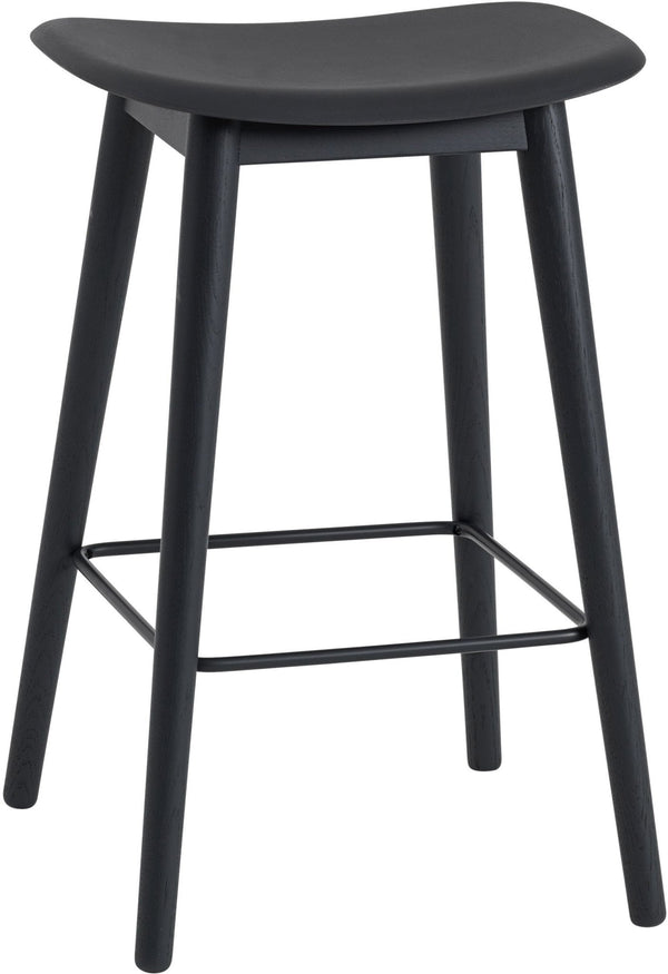 Fiber Stool Without Back - Wood Base - Muuto - Stools + Benches + Ottomans - Black Seat & Black Base - Counter Height - HORNE