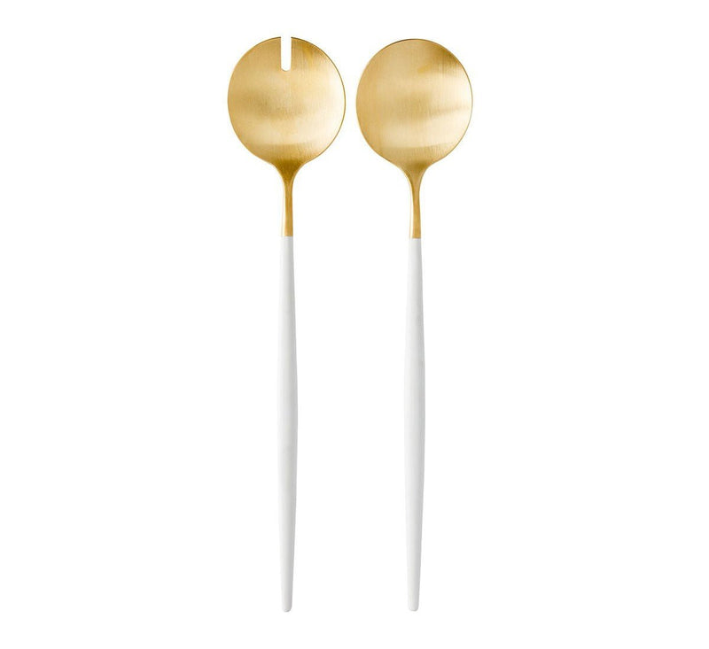 Goa Salad Servers - Brushed Gold/White Handle