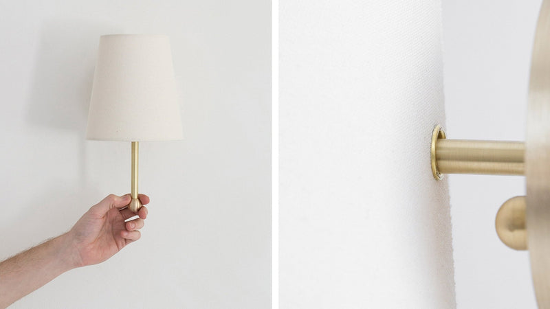 House Sconce - Workstead - Wall Sconces - Hardwired - Hewn Brass - Natural Linen - HORNE