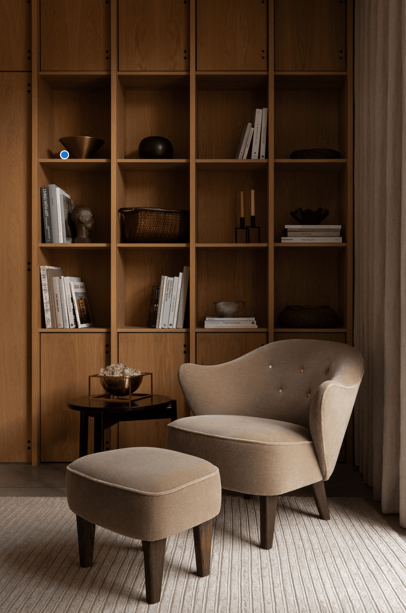 Ingeborg Lounge Chair - Sheepskin - Audo Copenhagen - Chairs - Moonlight - Natural Oak - HORNE