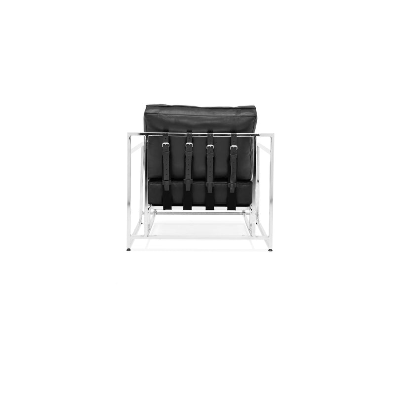 Parallel Leather Armchair - Black Leather & Polished Nickel
