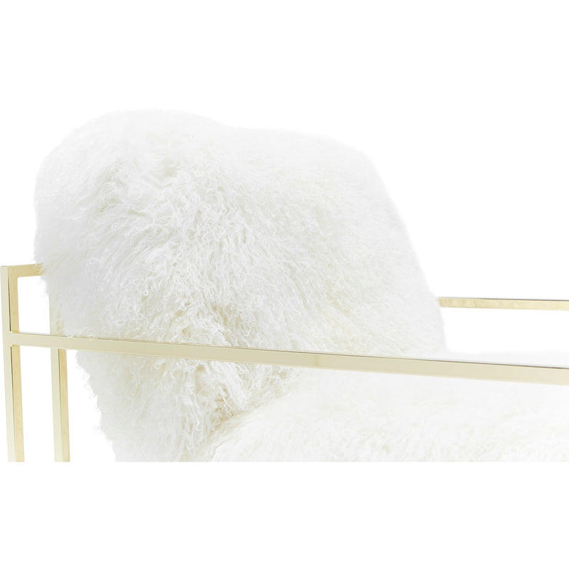 White Sheepskin and Brass Inheritenance Armchair + Ottoman