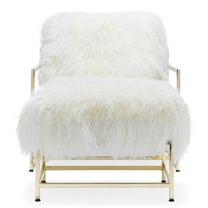 White Sheepskin and Brass Inheritenance Armchair + Ottoman
