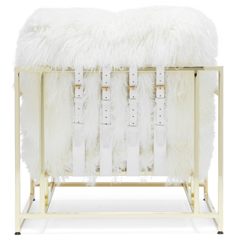 White Sheepskin and Brass Inheritenance Armchair + Ottoman