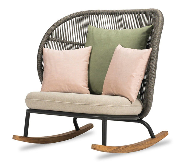 Kodo Rocking Chair - Vincent Sheppard - Outdoor Furniture - Fossil Grey - Olive Green & Blush - HORNE