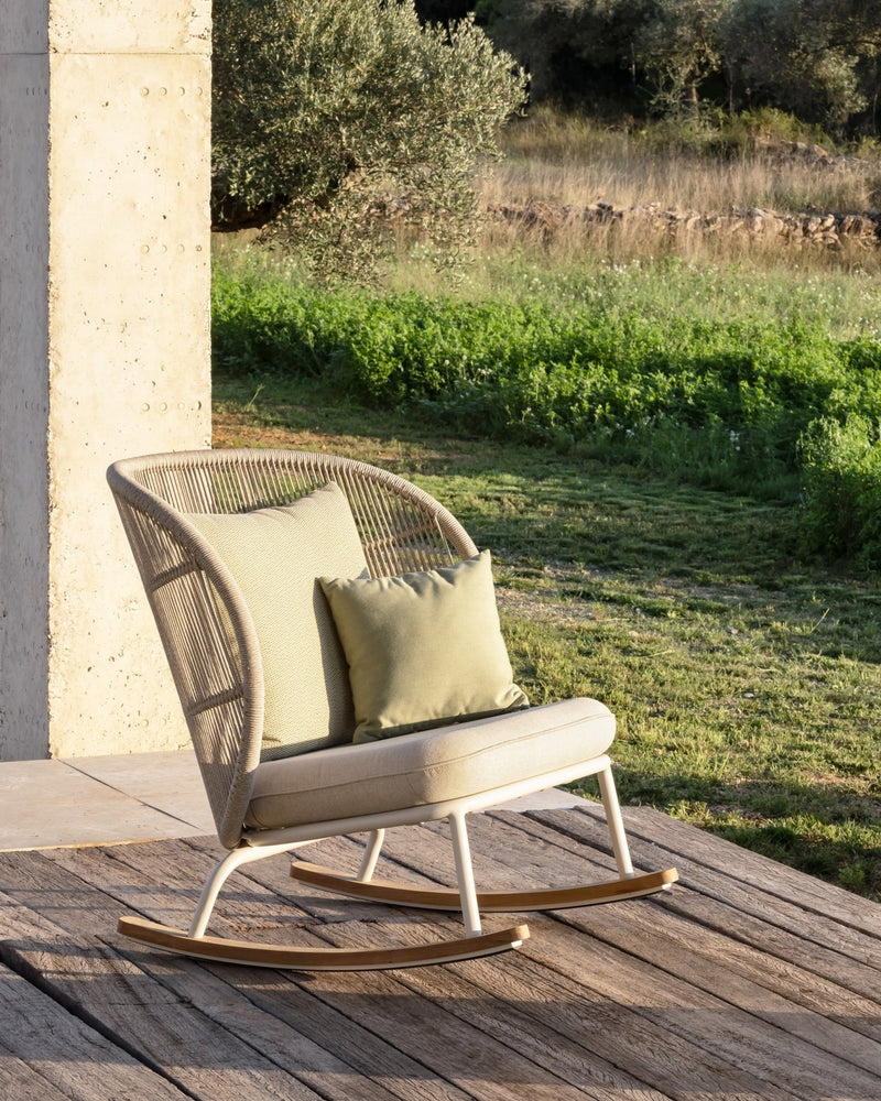 Kodo Rocking Chair - Vincent Sheppard - Outdoor Furniture - Fossil Grey - Olive Green & Blush - HORNE